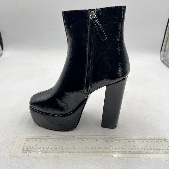 YDN Women Elegant Chunky High Heel Fashion Zipper Design  Black Women Elegant Square Toe Platform Chunky High Heel Side Zipper Ankle Boots